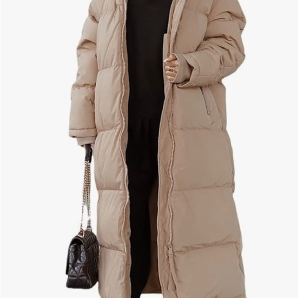 Shanfetl Women’s Camel Long Quilted Coat Hooded Maxi Length Long Sleeve XL - Picture 2 of 8